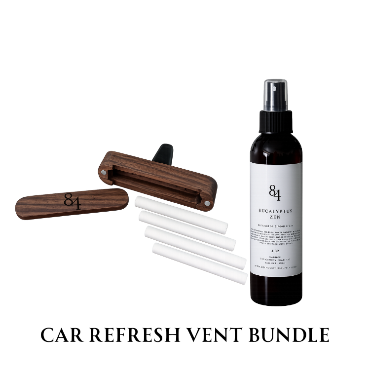Car Refresh Mirror Bundle - Car Refresh Vent Bundle - Room Spray & Luxury Wooden Vent Clip with 4 Diffuser Oil Refill Stick